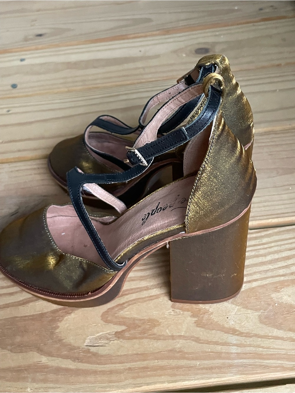 Metallic Gold Block platform heels free people